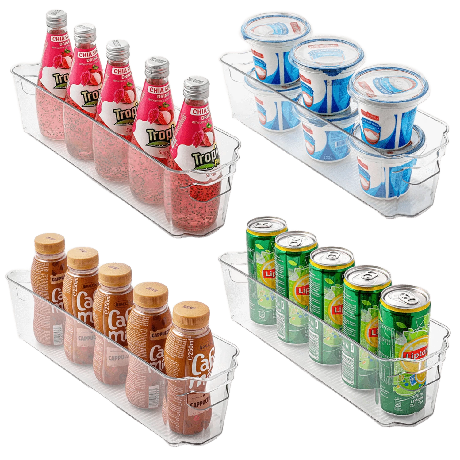 4 Pack Clear Refrigerator Organizer Bins