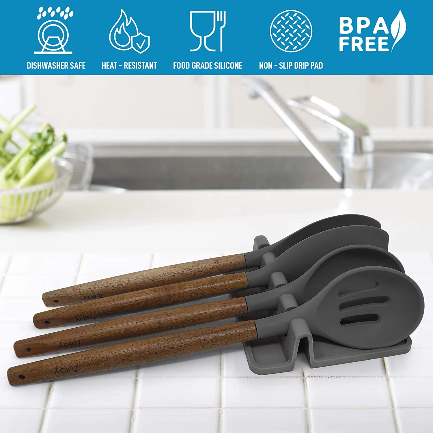 Silicone Utensil Rest with Drip Pad