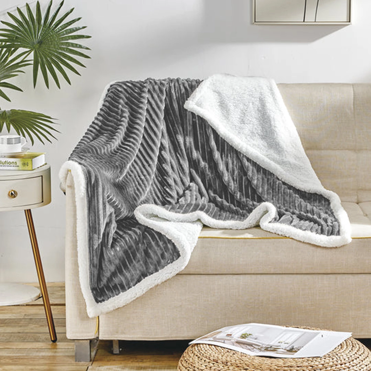 Elegant Comfort Corduroy Sherpa Reversible Throw Blanket, Medium Weight and Super Plush - Soft, Fuzz