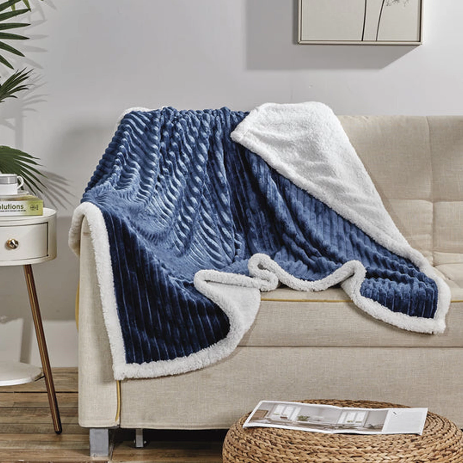 Elegant Comfort Corduroy Sherpa Reversible Throw Blanket, Medium Weight and Super Plush - Soft, Fuzz