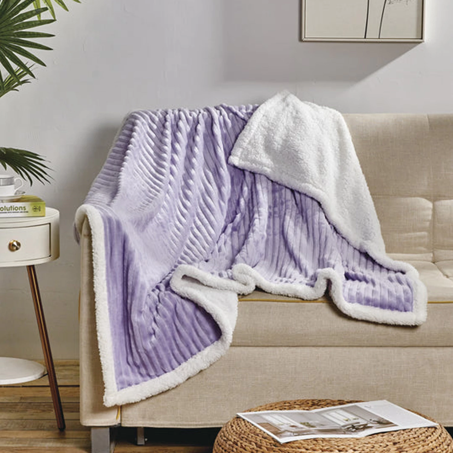 Elegant Comfort Corduroy Sherpa Reversible Throw Blanket, Medium Weight and Super Plush - Soft, Fuzz