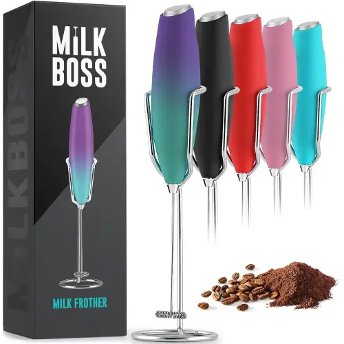 Milk Boss Powerful Milk Frother Handheld With Upgraded Holster Stand