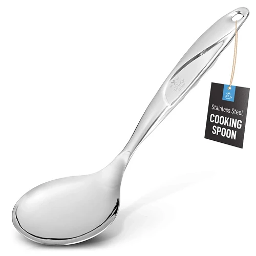 Zulay Kitchen 11.5 inch Stainless Steel Serving Spoon - Solid One-Piece Cooking Spoon