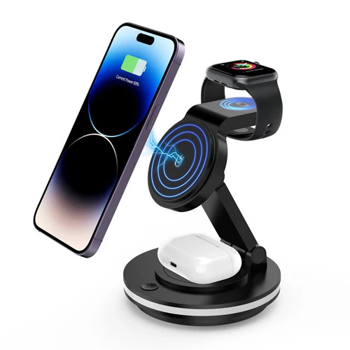 Foldable 4-in-1 Magnetic Wireless Charging Station with 7-Color Night Light for iPhone, Apple Watch 