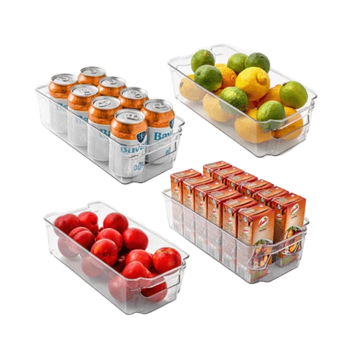 4 Pack Clear Refrigerator Organizer Bins