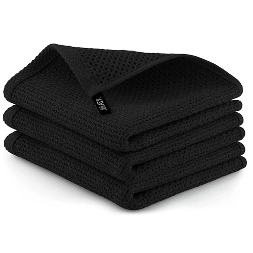 ZK Waffle Weave Dish Towel - 13x28 3 pack Black